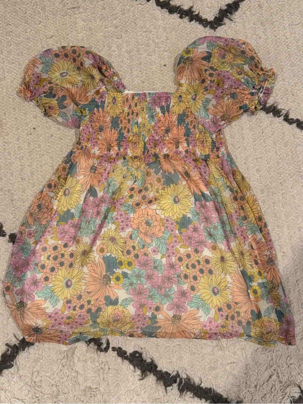 Zara Floral size 4-5 Puff-Sleeve Dress in Yellow, Pink, Green, Peach - Picture 5 of 5